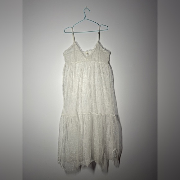 anthropologie white sheer polka dot long maxi dress size medium - Picture 1 of 7